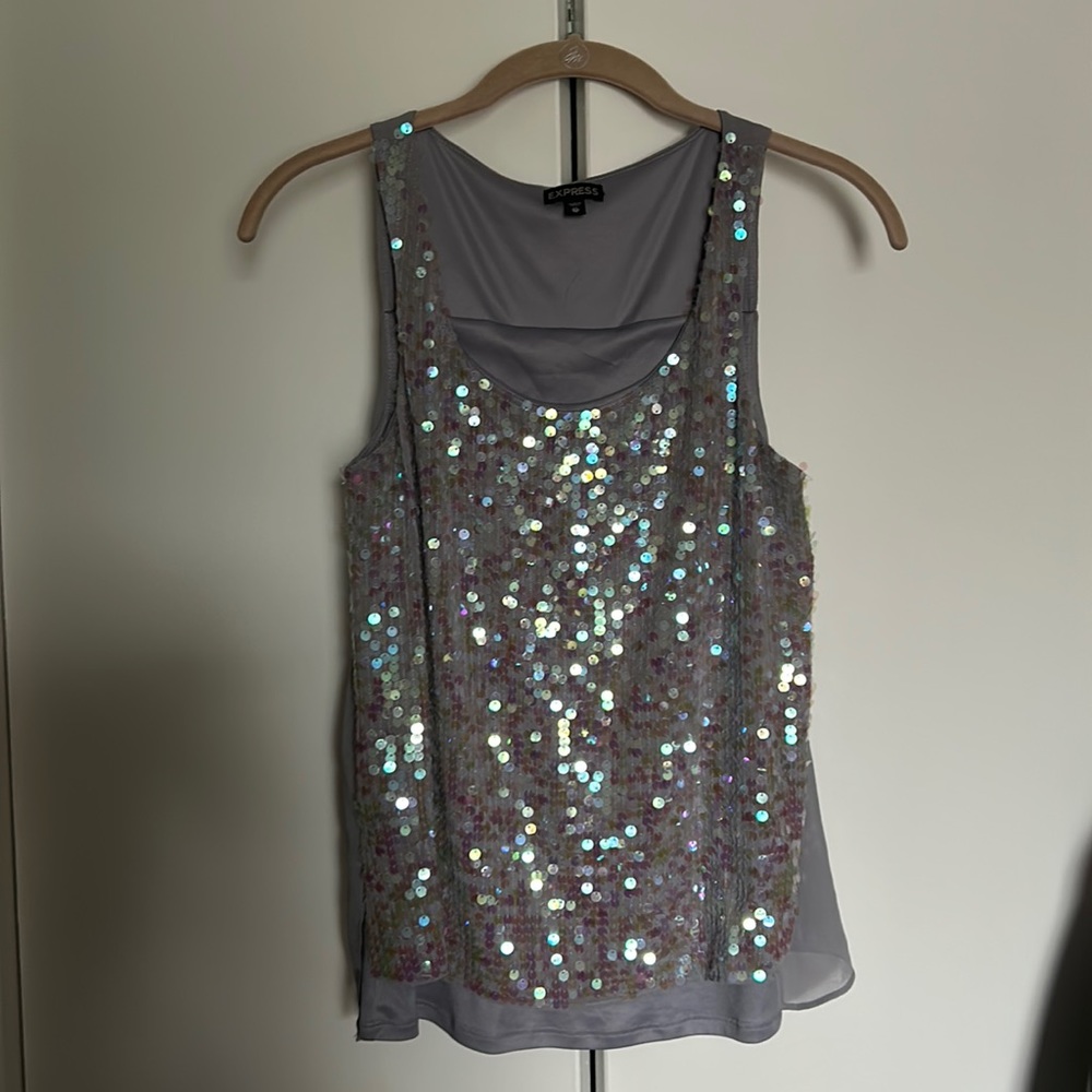 Express gray Flowy iridescent, sequin top